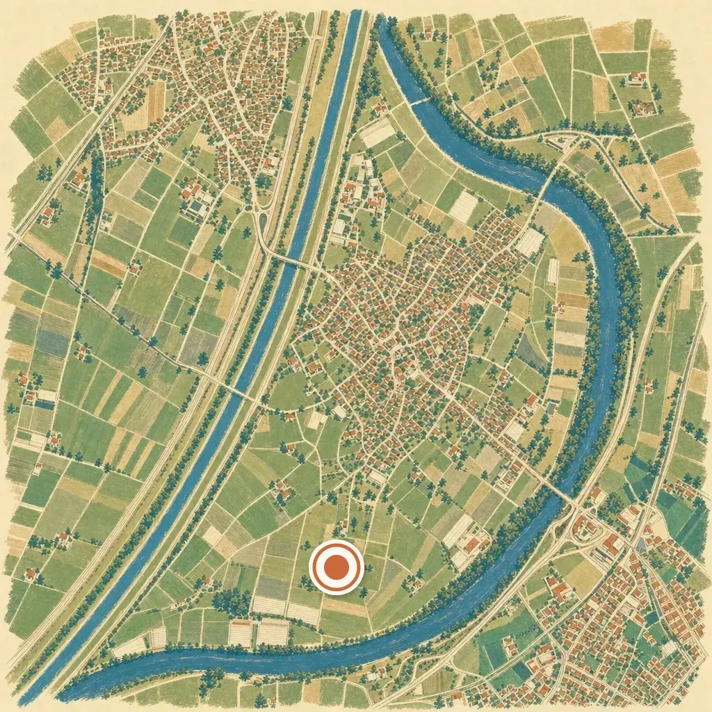 Gezeichnete Karte der Rheininsel mit dem Alten Rhein